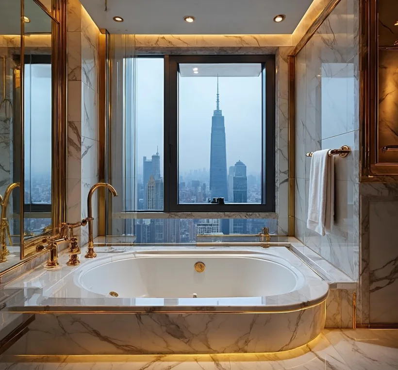 Opulent marble bathroom in a London penthouse