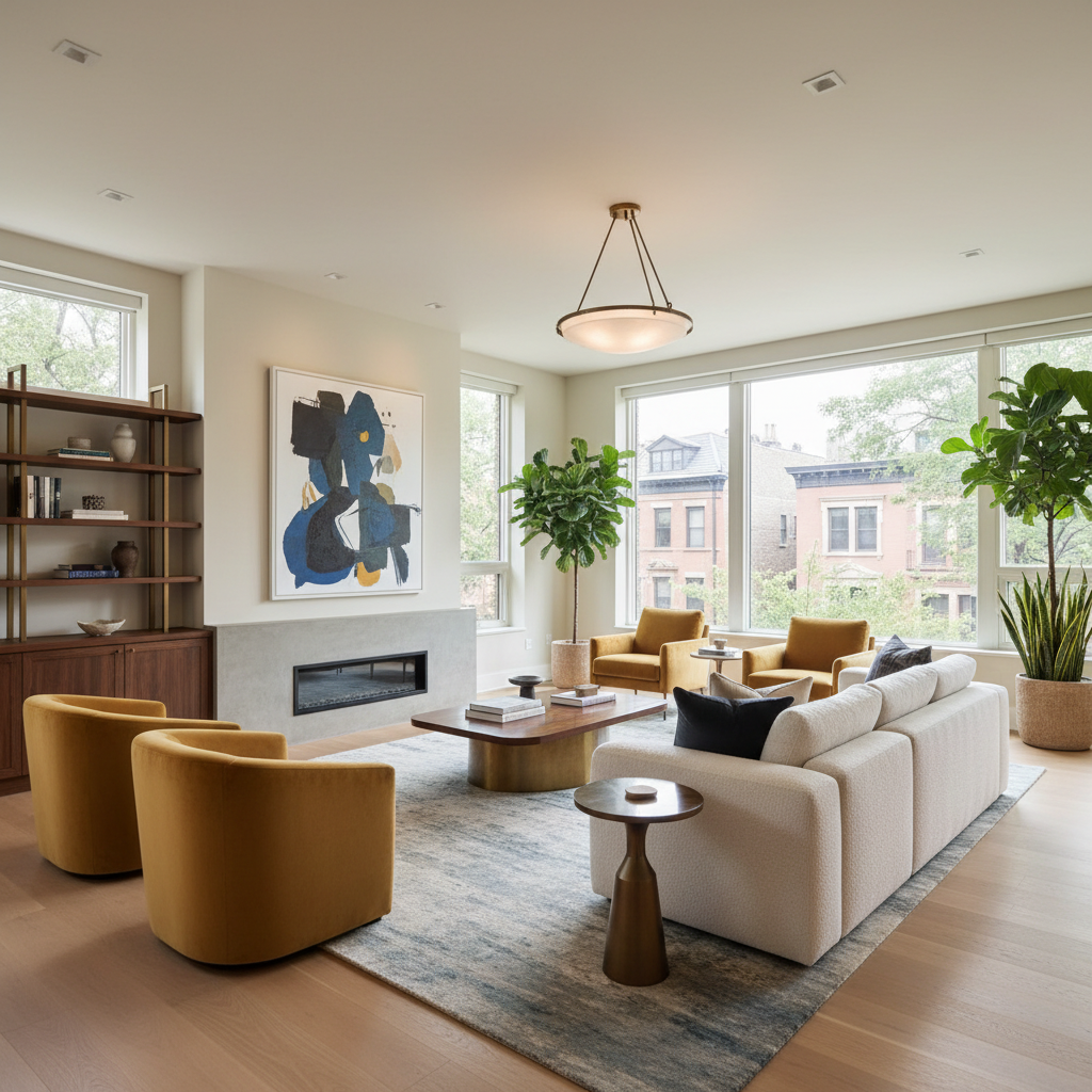 Bright living room with warm wood floors